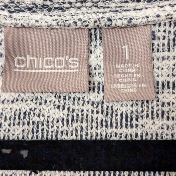 Chicos 1 Medium Sweater Blue Gray White Metallic EUC - Picture 2 of 5
